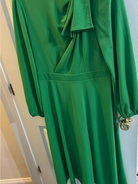 Green Long Sleeve Midi Dress with Waist Seam